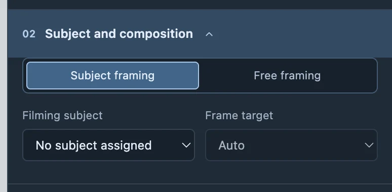 Subject and composition: check the subject before adjusting shot size, camera angle and screen position.