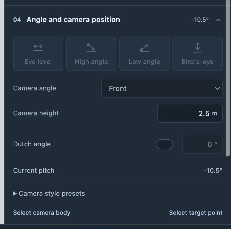 Camera movement contains base presets and overlays. Check the affected time range first.