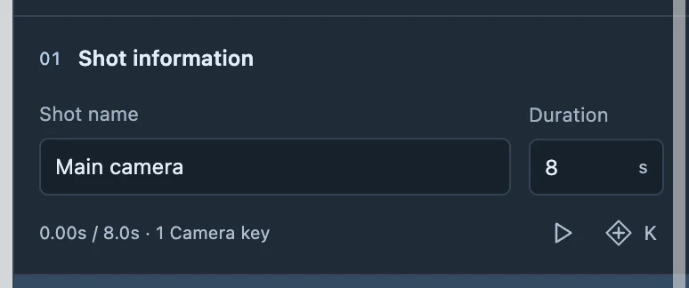 Check camera identity, duration and editing scope in Camera properties.