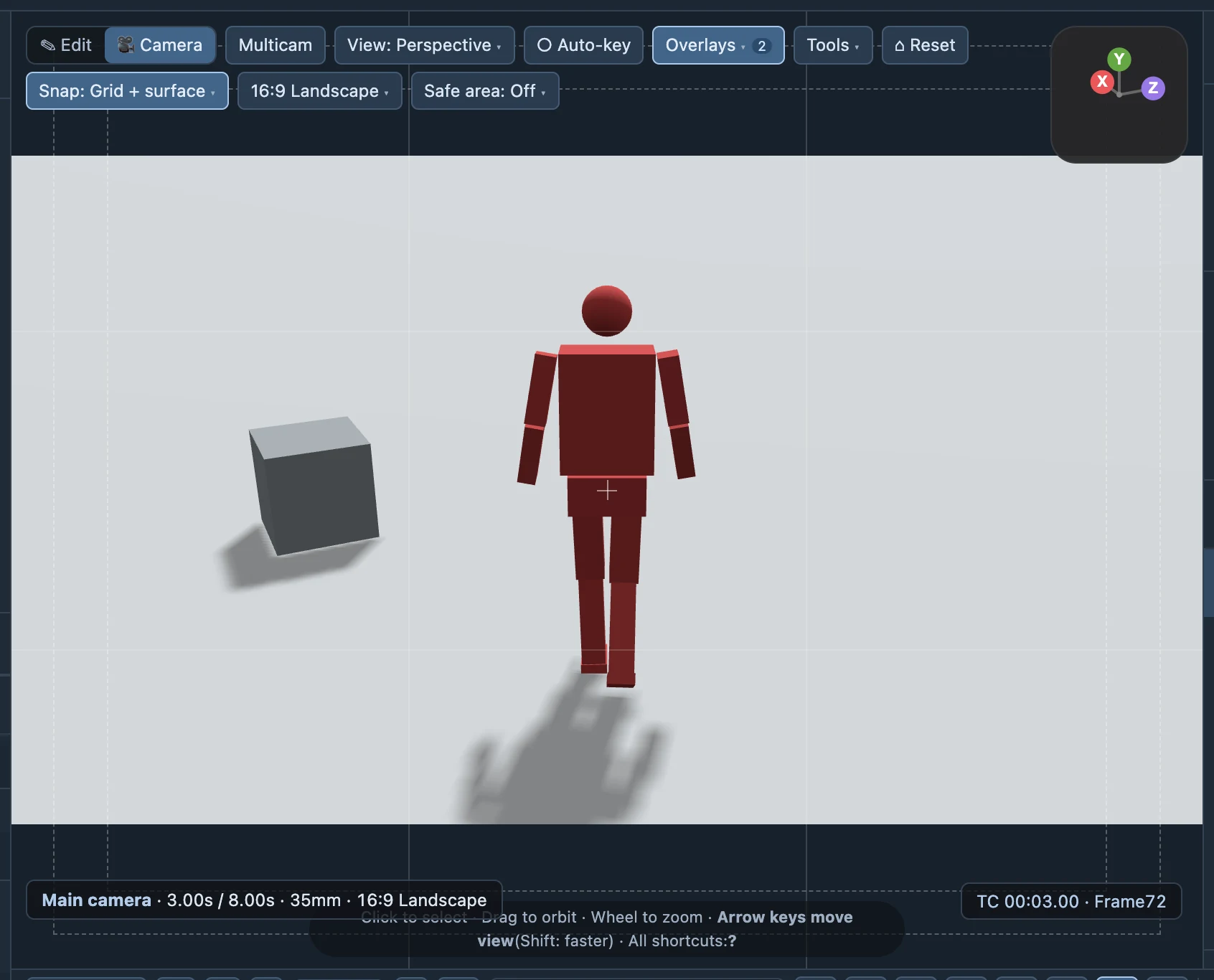 A camera image midway along the example route, used to check whether the subject stays in frame.