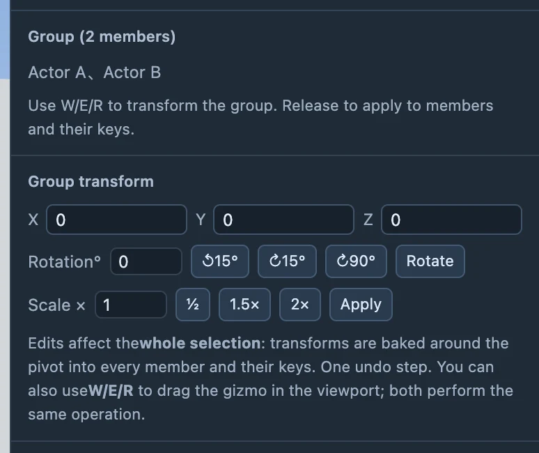 Group properties. Group transforms and paths affect its members.
