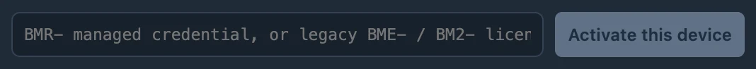 Purchased users enter a purchase receipt or device license here. The example field is empty.