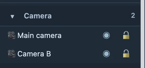 The camera list in the multicamera example. Check each camera’s name and identity.
