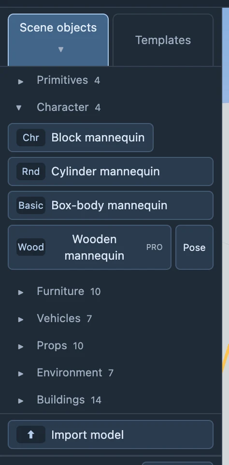 Expand an object category and select an item to add. Select existing items in the list below.