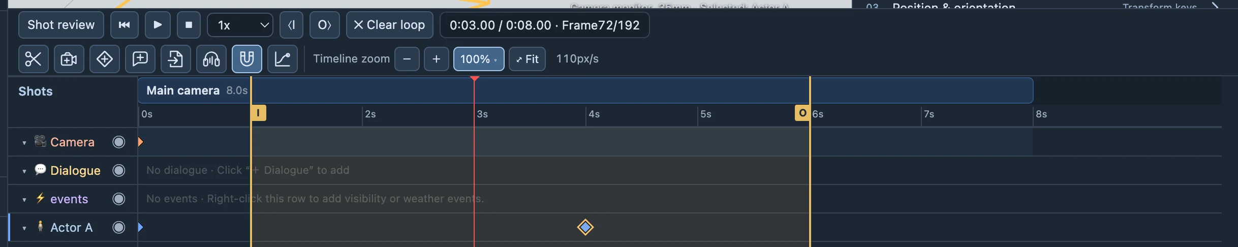 Loop in/out points and playback range