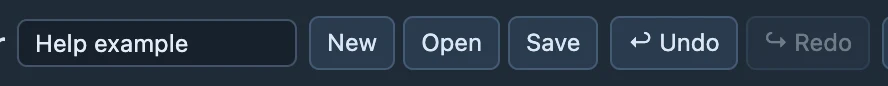 Project name, Open, Save and Undo in the top bar. Save before making a major change.
