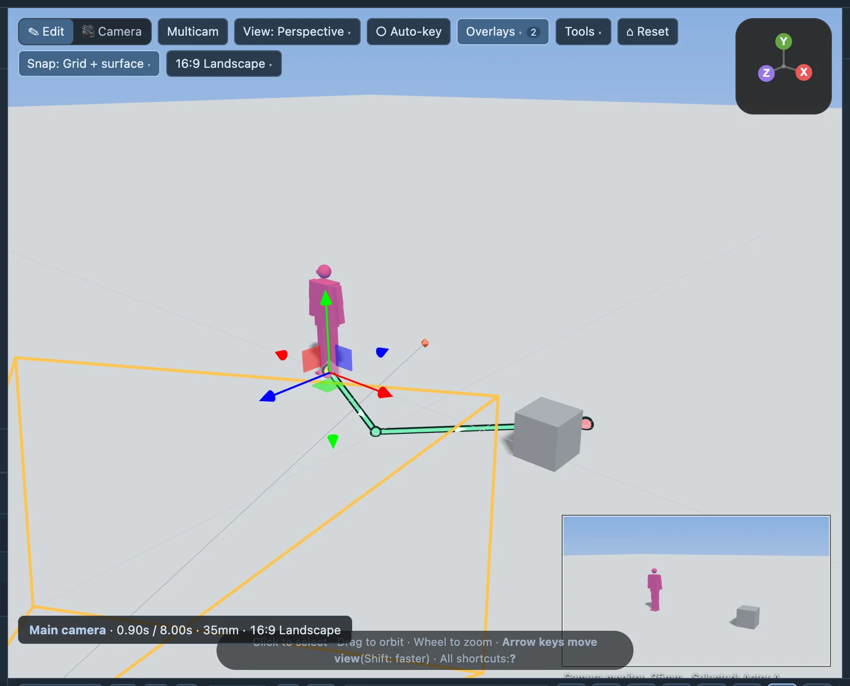 The frame before movement starts, for comparison with a frame inside the route interval.