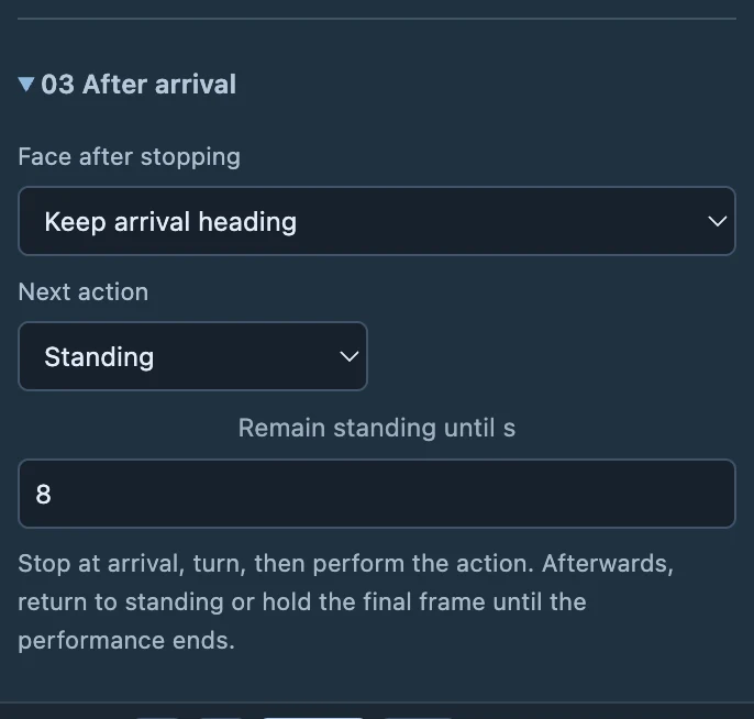 Arrival facing and follow-up action are arranged in the final stage.