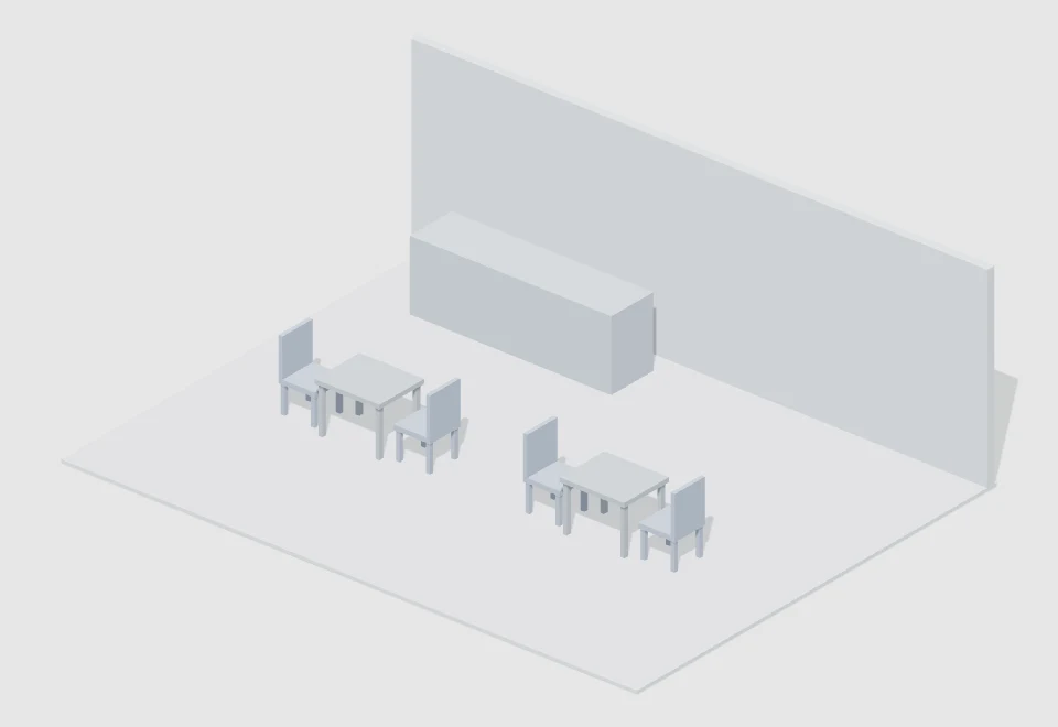 Cafe conversation area — actual 3D preview
