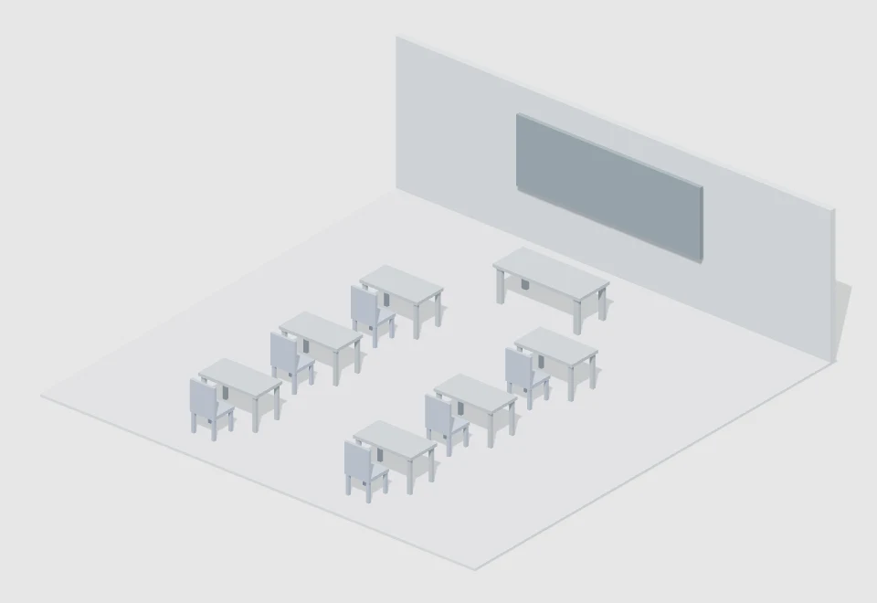 Six-seat classroom — actual 3D preview