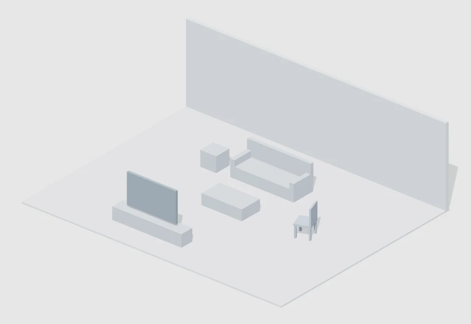 Living-room dialogue space — actual 3D preview