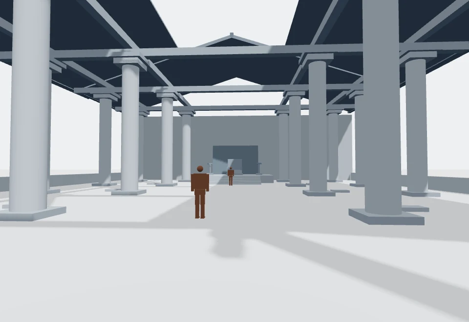 Interior view facing the throne, with human-scale reference figures
